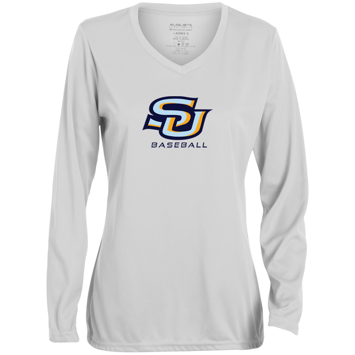 SU Baseball navy 1788 Ladies' Moisture-Wicking Long Sleeve V-Neck Tee