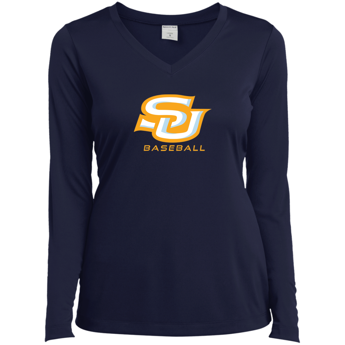 SU Baseball Gold LST353LS Ladies’ Long Sleeve Performance V-Neck Tee