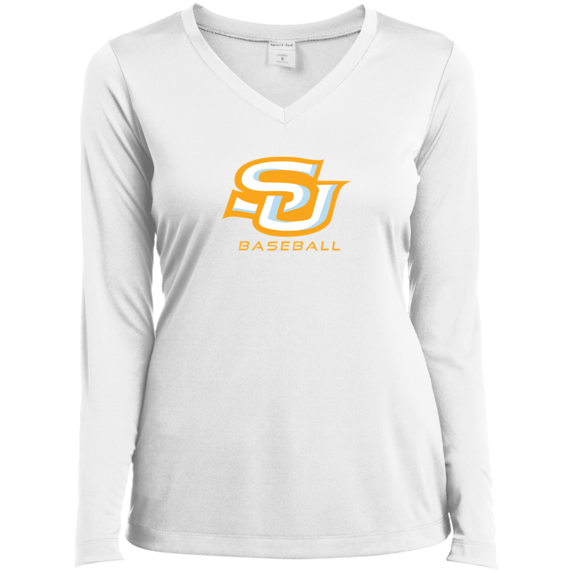 SU Baseball Gold LST353LS Ladies’ Long Sleeve Performance V-Neck Tee