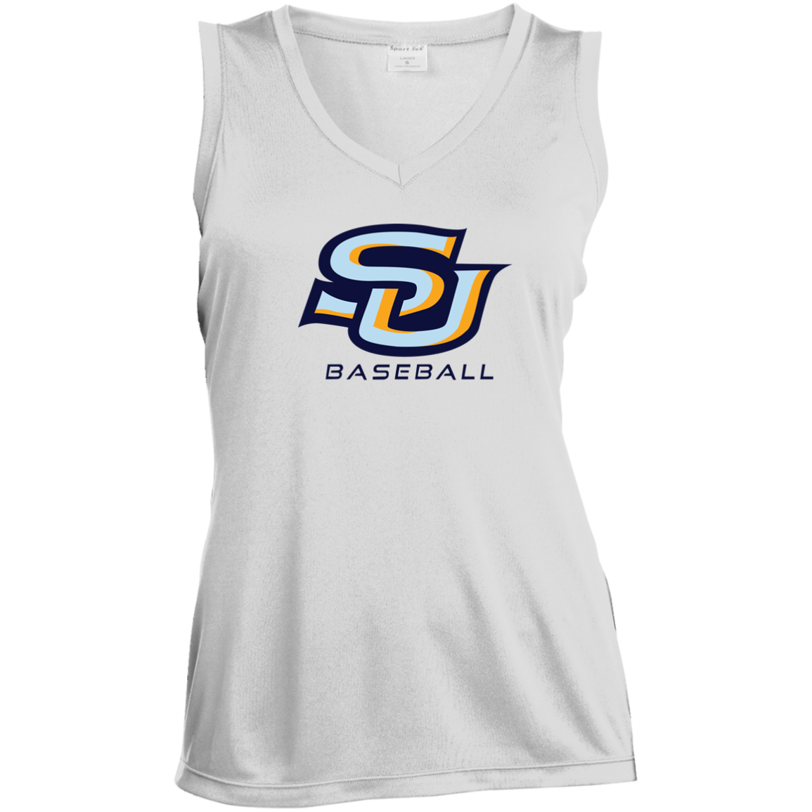 SU Baseball Navy LST352 Ladies' Sleeveless V-Neck Performance Tee